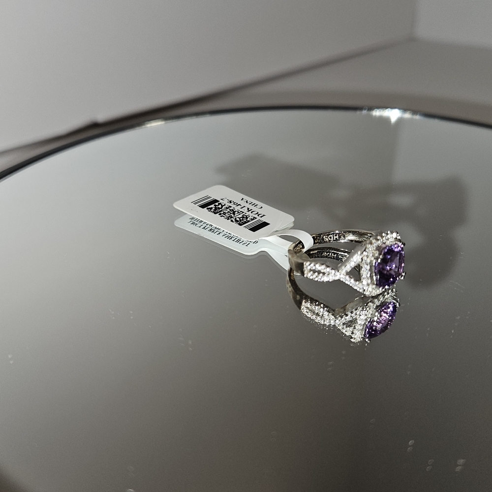 Purple Amethyst and Lab-Created White Sapphire Size 7 - Picture 3 of 6
